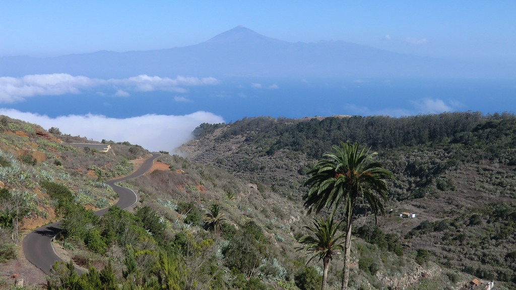 Mount Teide volcano trek - La Gomera (Spain's Canary Islands) - view from Agulo to Pico (Mount) del Teide - Its 3.718 meter / 12,198 ft summit is the highest point above sea level in the canary islands